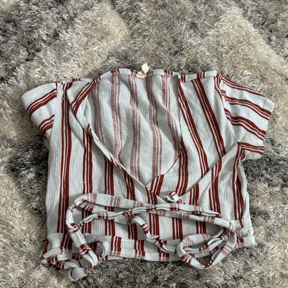 Rewash Red and White Striped Crop Top